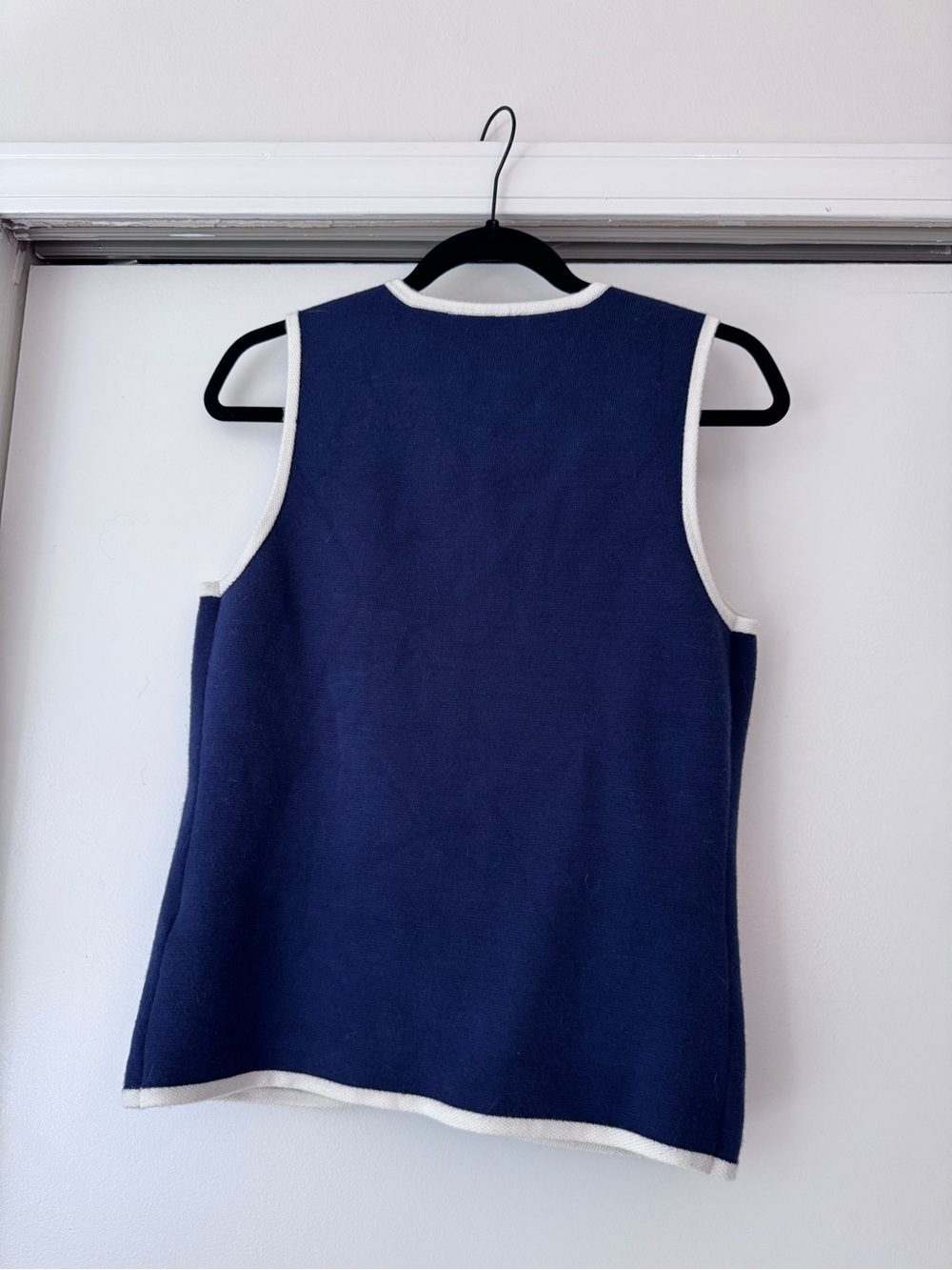 Abercrombie & Fitch Navy Sweater Vest with White Trim and Gold Buttons - Picture 2 of 3